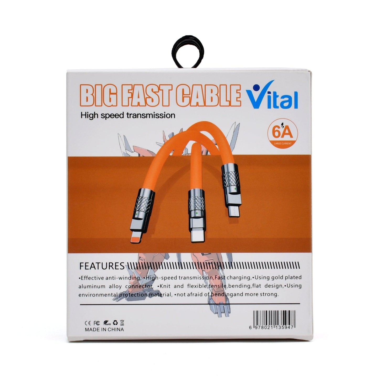 Vital 2-in-3 120W Power Cable - Charge 3 Devices Together with USB and Type-C - Vital Mall