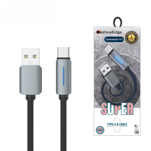 TechnoEDGE Connecta Type-C to Type-A Super LED Charging Cable – Fast Charging, Durable Design, 1-Year Warranty
