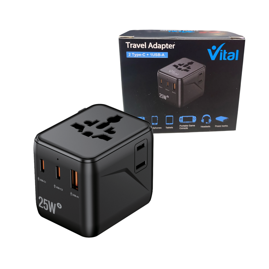 VITAL TRAVEL ADAPTER SUITS FOR 200 COUNTRIES AND REGIONS 25W