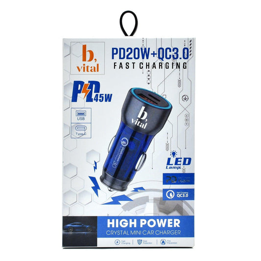 VITAL 45W Fast Car Charger Includes Clear Case, PD 20W+QC 3.0 - Vital Mall
