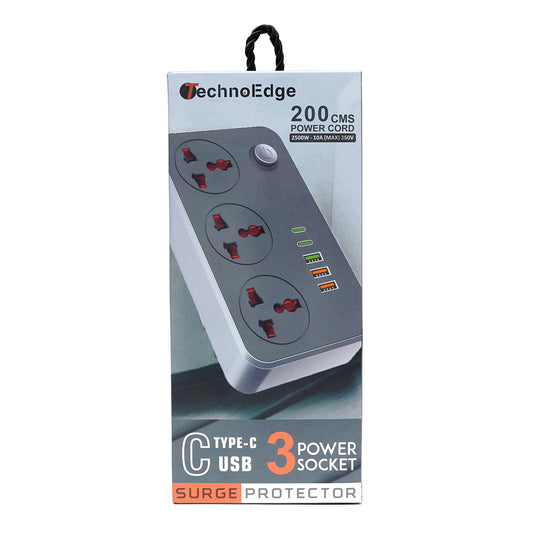 TechnoEdge Power Hub – 3 AC Outlets, 5 Charging Ports & Surge Protection for Efficient Power Management