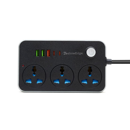 TechnoEdge Power Hub – 3 AC Outlets, 5 Charging Ports & Surge Protection for Efficient Power Management