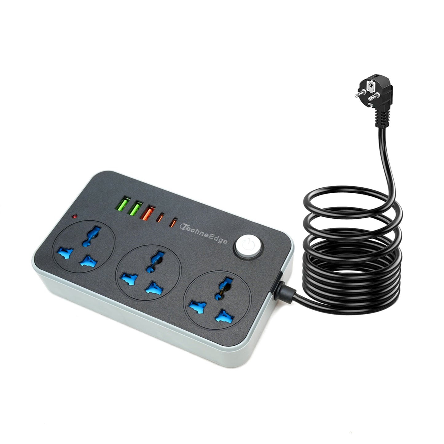 TechnoEdge Power Hub – 3 AC Outlets, 5 Charging Ports & Surge Protection for Efficient Power Management
