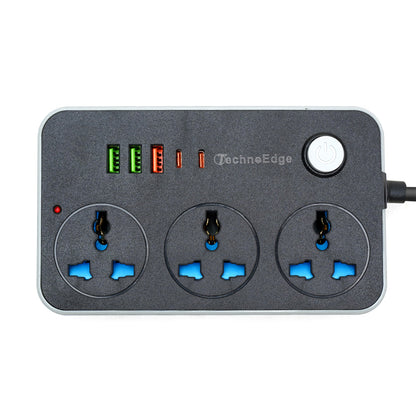 TechnoEdge Power Hub – 3 AC Outlets, 5 Charging Ports & Surge Protection for Efficient Power Management