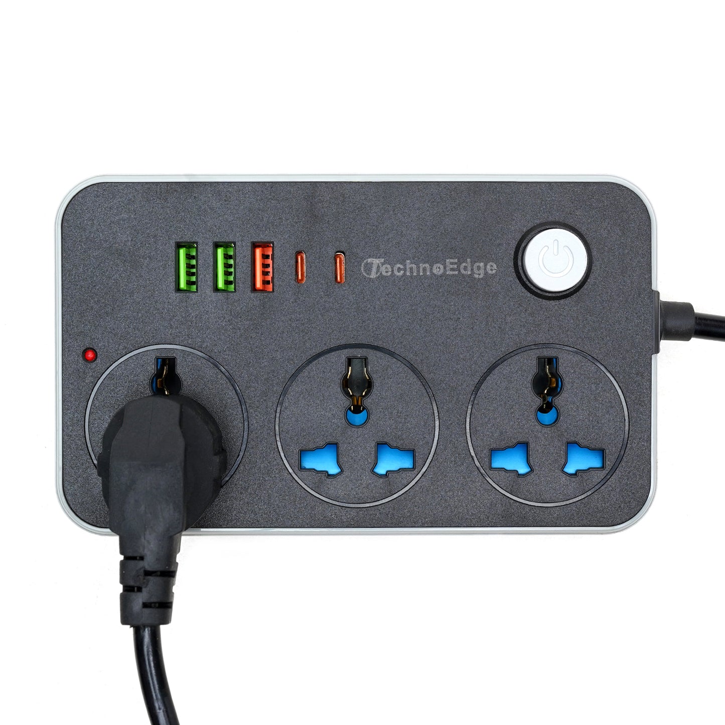 TechnoEdge Power Hub – 3 AC Outlets, 5 Charging Ports & Surge Protection for Efficient Power Management