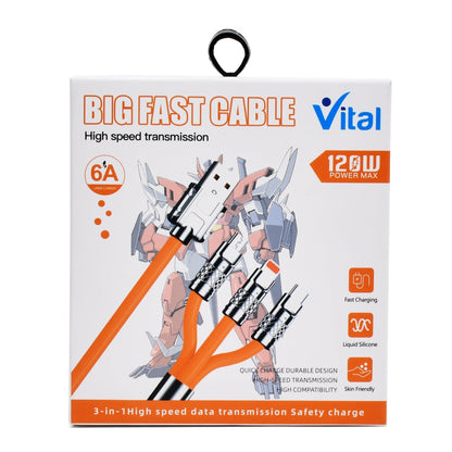 Vital 2-in-3 120W Power Cable - Charge 3 Devices Together with USB and Type-C - Vital Mall
