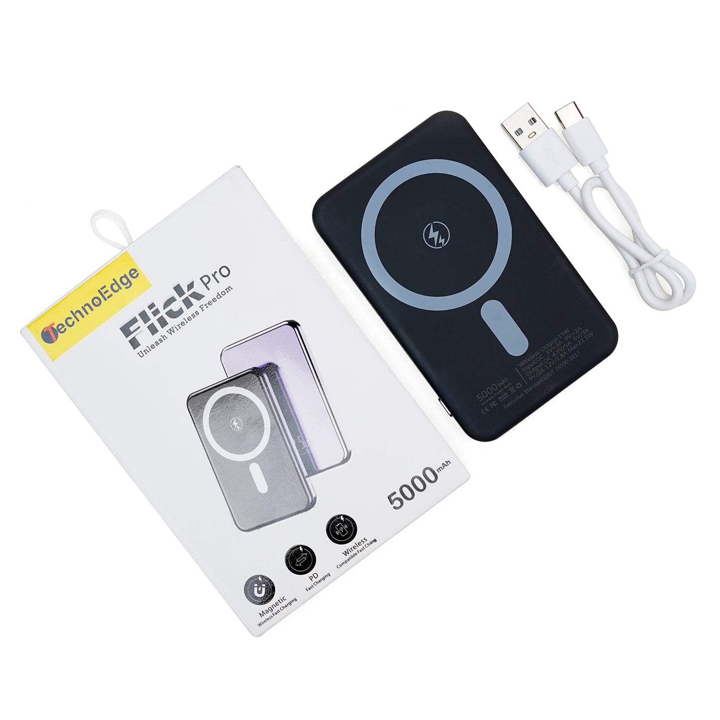 TechnoEdge Flick Pro 5000mAh Magnetic Wireless Power Bank - Fast & Seamless Charging