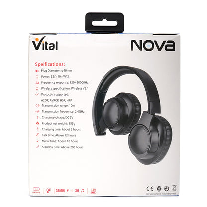 Vital Nova Wireless Headphones – Bluetooth 5.1, HD Sound, 12H Playtime, Type-C Fast Charging