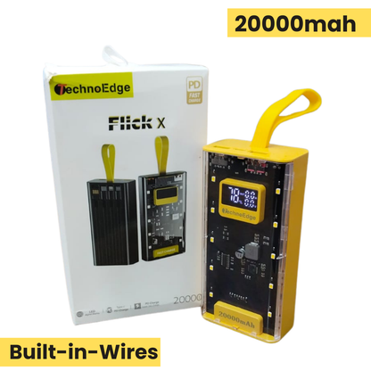Technoedge Power Bank: Premium 20000mAh Fast Charger with Built-In Cables, Digital Display, and LED Light