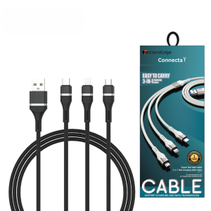 TechnoEDGE Connecta Y 3-in-1 Super LED Charging Cable – Multi-Device Support, 1-Year Warranty