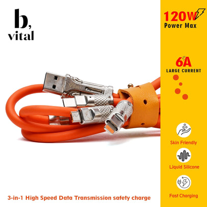 Vital 2-in-3 120W Power Cable - Charge 3 Devices Together with USB and Type-C - Vital Mall