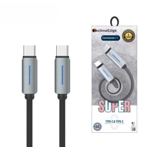 TechnoEDGE Type-C to Type-C Super LED Charging Cable – Fast Data & Power Transfer, 1-Year Warranty